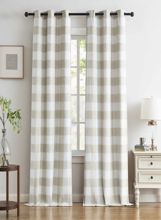 Bapawfish Buffalo Plaid Full Blackout Window Curtains 84 Inches Long Checkered Grommet Panels Farmhouse Geo Energy Efficient Drapes Noise Reducing Thermal Window Treatment Set for Bedroom Tan White,40"x84"x2 - Image 2