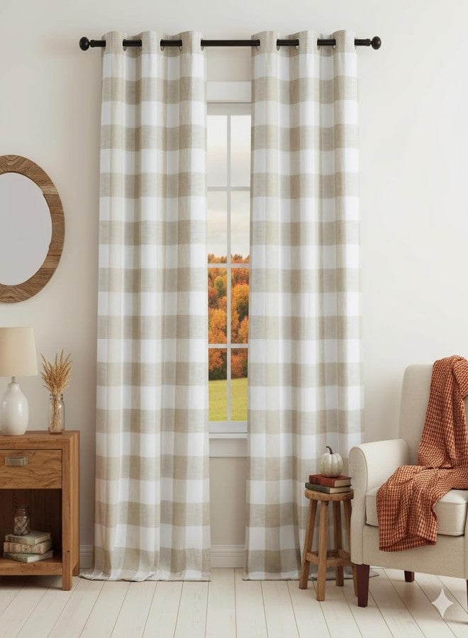 Bapawfish Buffalo Plaid Full Blackout Window Curtains 84 Inches Long Checkered Grommet Panels Farmhouse Geo Energy Efficient Drapes Noise Reducing Thermal Window Treatment Set for Bedroom Tan White,40"x84"x2 - Image 1
