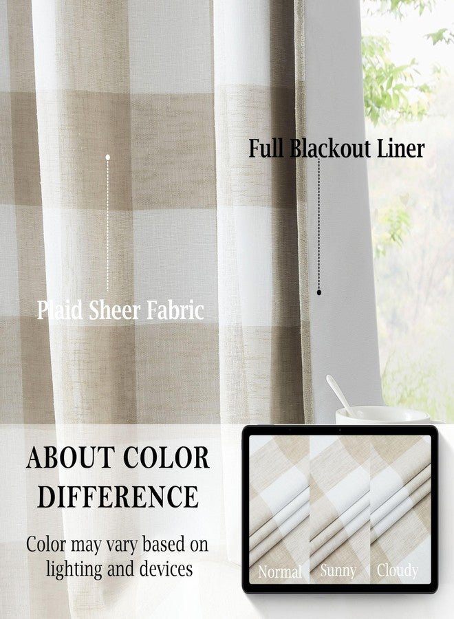 Bapawfish Buffalo Plaid Full Blackout Window Curtains 84 Inches Long Checkered Grommet Panels Farmhouse Geo Energy Efficient Drapes Noise Reducing Thermal Window Treatment Set for Bedroom Tan White,40"x84"x2 - Image 3