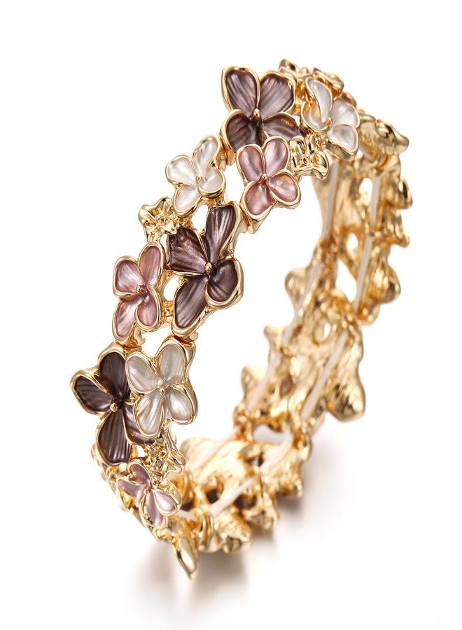 LUREME Gold Sakura Floral Bracelet for Women - Colorful Enamel Flower Stretch Bangle, Adjustable Elastic Cuff (bl003608-1) - Image 1
