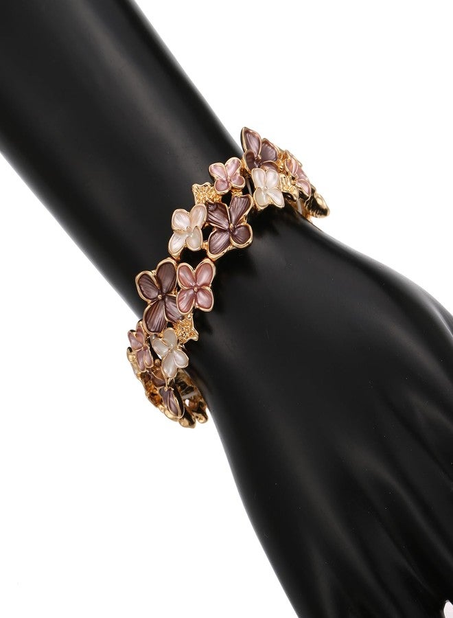 LUREME Gold Sakura Floral Bracelet for Women - Colorful Enamel Flower Stretch Bangle, Adjustable Elastic Cuff (bl003608-1) - Image 3