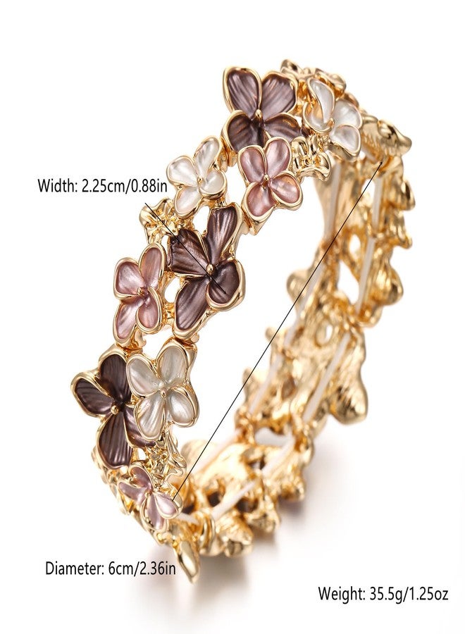 LUREME Gold Sakura Floral Bracelet for Women - Colorful Enamel Flower Stretch Bangle, Adjustable Elastic Cuff (bl003608-1) - Image 2