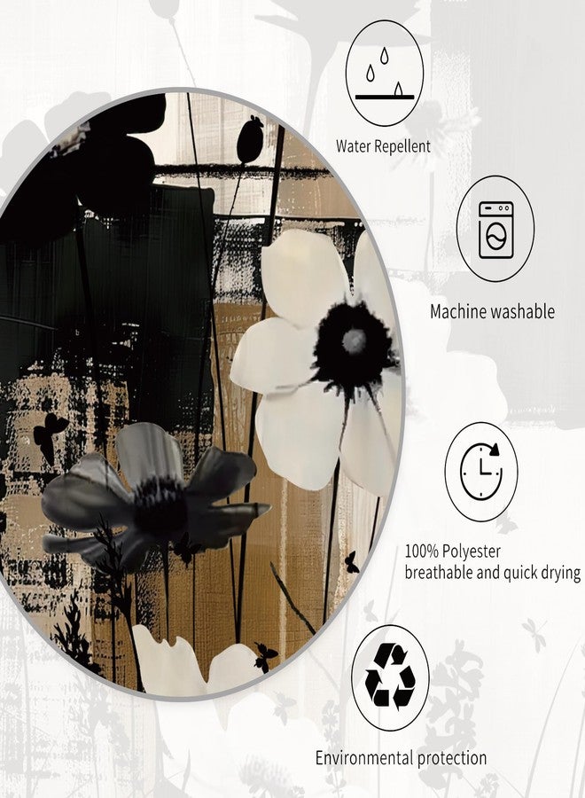 Miyotaa Abstract Modern Plant Flower Shower Curtain Set 60Wx71H Inches Black Tan Contemporary Minimalist Brushstroke Botanical Art Waterproof Bathroom Curtain with 12 Hooks - Image 5