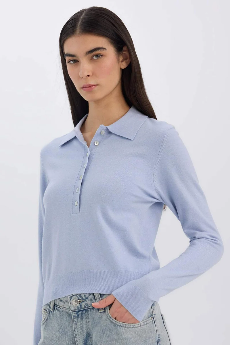 ديفاكتو Regular Fit Polo Neck Basic Knitwear Pullover