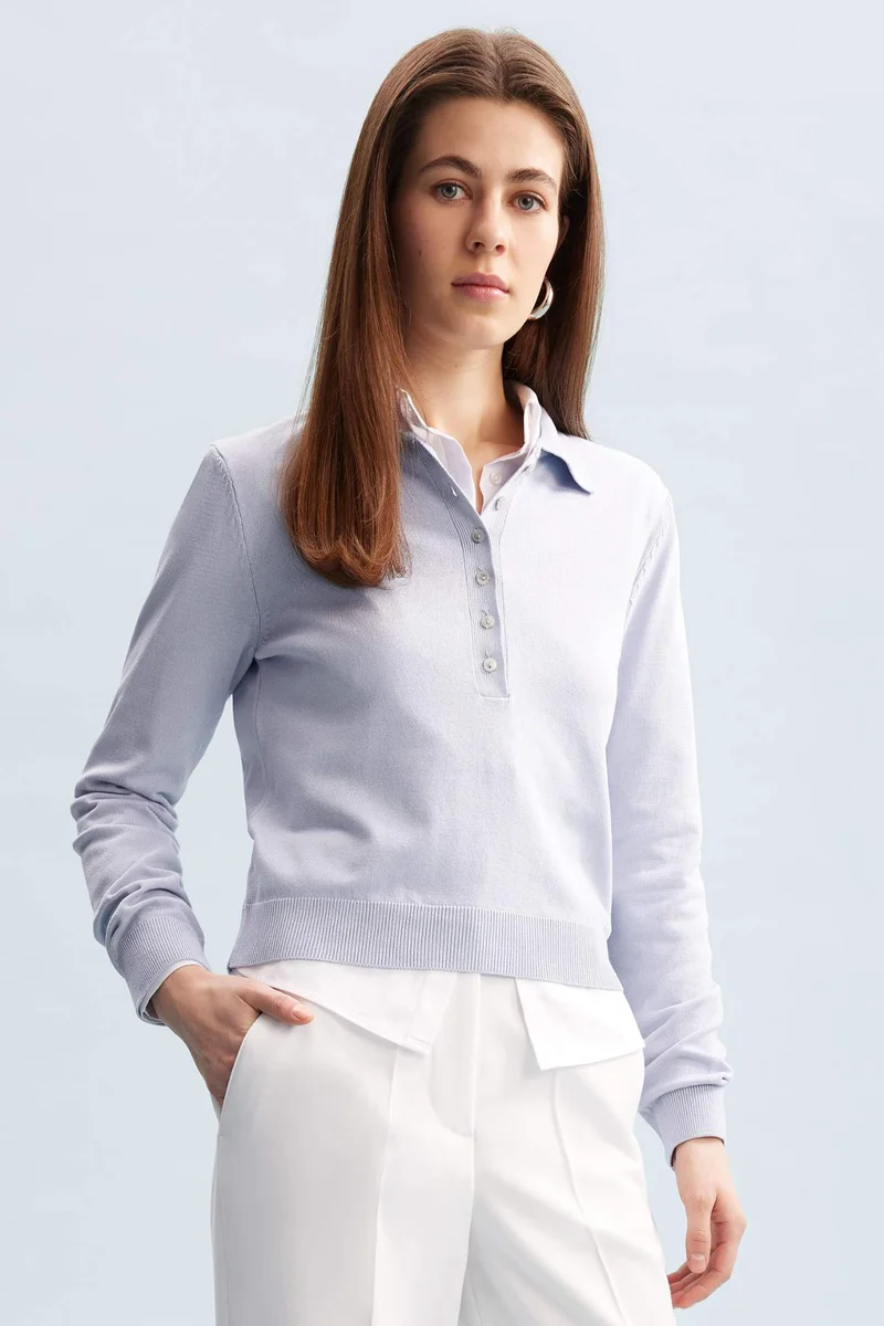 ديفاكتو Regular Fit Polo Neck Basic Knitwear Pullover