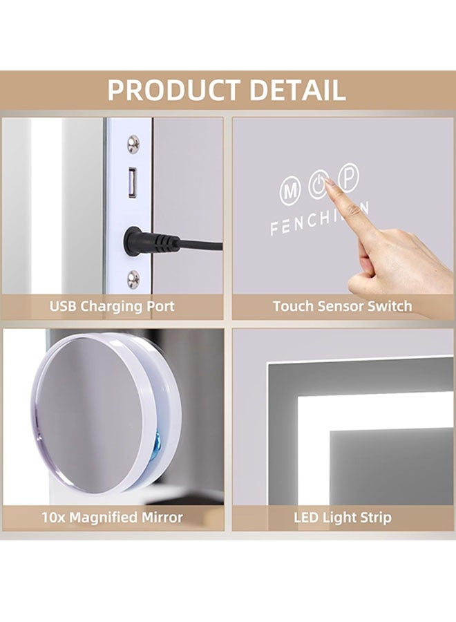 Vanity Mirror with Lights, Crystal Crushed Diamond Frame, Smart Touch 3 Color Light, Tabletop Makeup Mirror, Large Hollywood Mirror with Dimmable LED Light Strip USB Charge Port 3 Color Modes  - Image 3