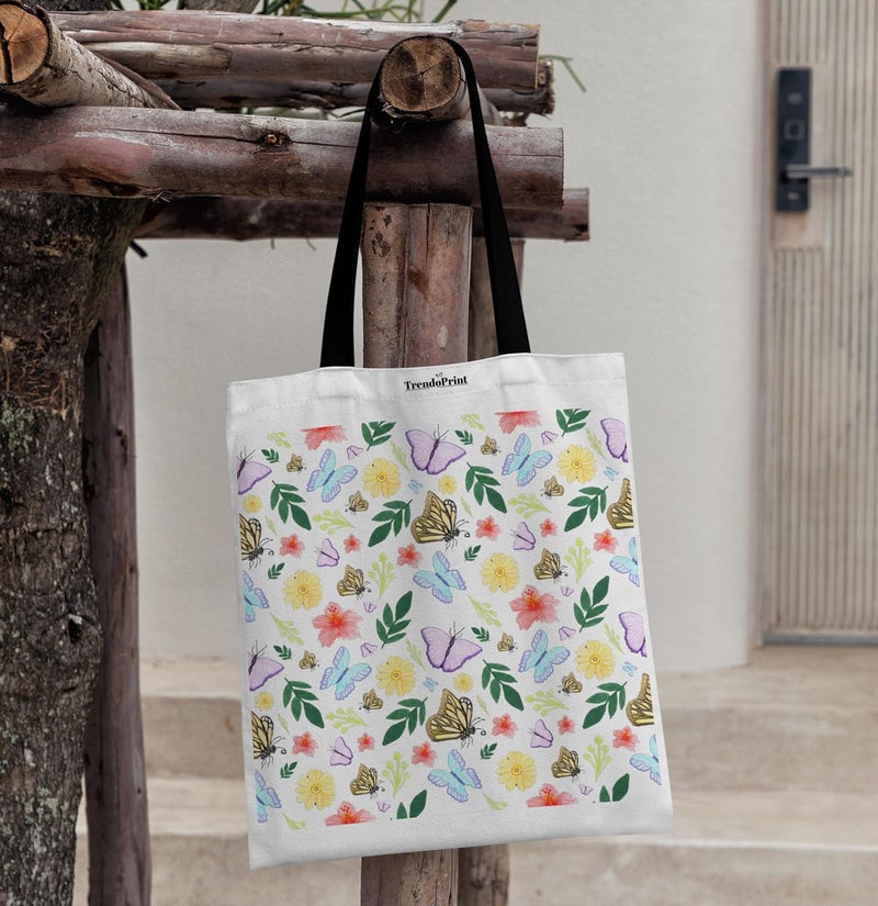 TrendoPrint Canvas White Tote Bags for Women with Zip 15Kgs Capacity, College Bag for Girls, 100% Organic Cotton Tote Bag for Shopping, Travel &Beach - Image 4