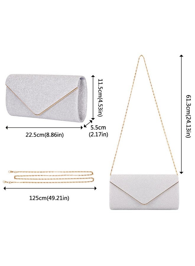 حقائب كلاتش لارسينسيل للنساء، حقيبة سهرة لامعة على شكل ظرف مع سلسلة قابلة للفصل، حقيبة يد رسمية معدنية مزينة بالترتر اللامع، حقيبة كتف كروس بودي، حقيبة حفلات التخرج، حقيبة كلاتش لحفلات الزفاف (فضية) - Image 4
