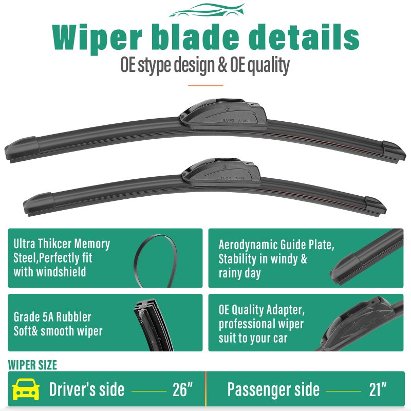 WINDSMILE 26" 21" 12" Windshield Wiper Blades Replacement for Acura MDX 2007 2008 2009 2010 2011 2012 2013 Premium All Weather Front Rear Wipers Set - OEM Quality (Pack of 3) - Image 3