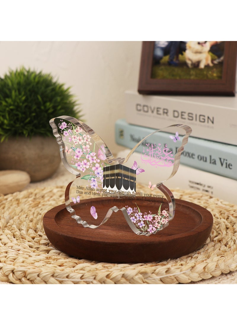 GALADUNE Muslim Festival Gift, Acrylic Butterfly Shape Decorative Plaque, Islamic Souvenirs, Ramadan Gifts, Birthday Gifts, Holiday Decorations, Desktop Decorations, Kaaba Purple Floral Pattern  - Image 1