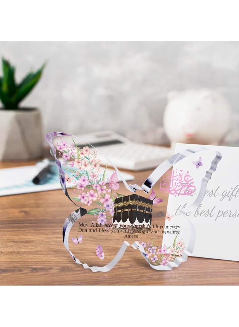 GALADUNE Muslim Festival Gift, Acrylic Butterfly Shape Decorative Plaque, Islamic Souvenirs, Ramadan Gifts, Birthday Gifts, Holiday Decorations, Desktop Decorations, Kaaba Purple Floral Pattern  - Image 4