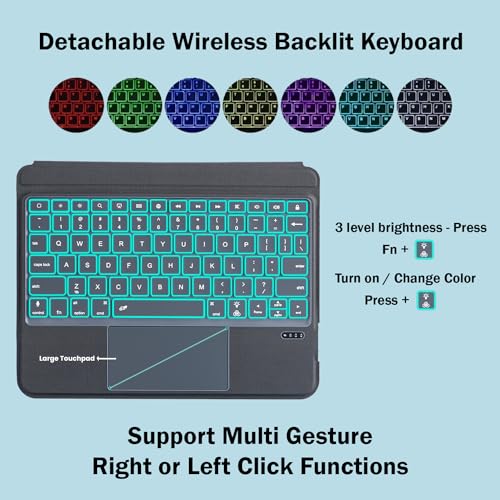 Concept Kart Keyboard Case for iPad Air 11 inch 2024/ 5th/ 4th Generation & iPad Pro 11 inch Cover with Kickstand, 7 Colors Backlit, Large Touchpad, Detachable Keyboard, Pencil Holder - Image 2
