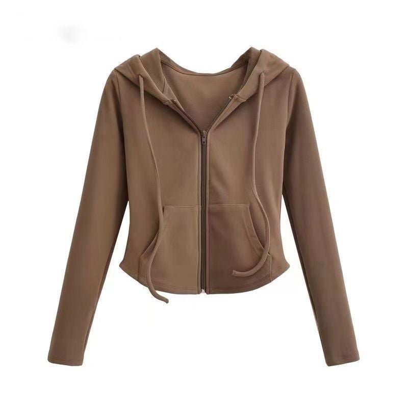2024 Chic Spicy Hoodie Crop Top Brown - Image 1