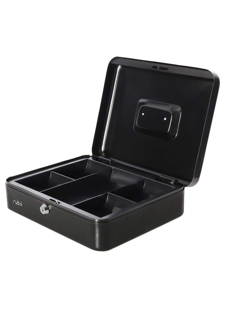 Rubik X-Large Cash Box Steel Register with Tray and Lock Durable Portable Money Box Safe for Bills Jewelry Receipts Coins (30x24x9cm) Black  - Image 1