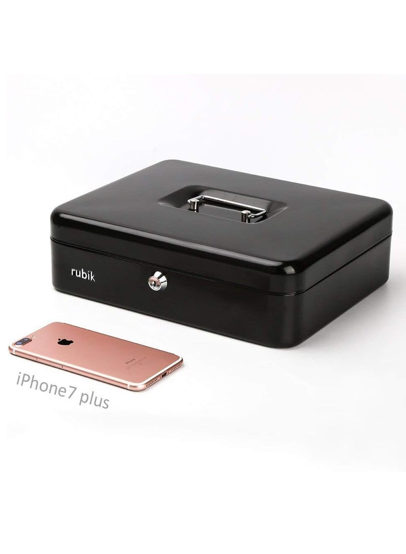 Rubik X-Large Cash Box Steel Register with Tray and Lock Durable Portable Money Box Safe for Bills Jewelry Receipts Coins (30x24x9cm) Black  - Image 5