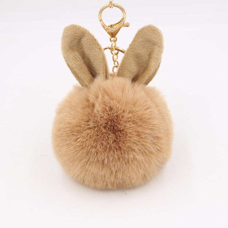 Generic Cute Rabbit Ear Pompom Keychain Rose Red - Image 3