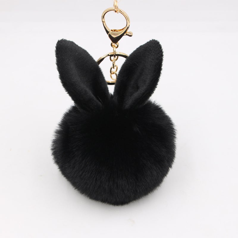 Generic Cute Rabbit Ear Pompom Keychain Rose Red - Image 5
