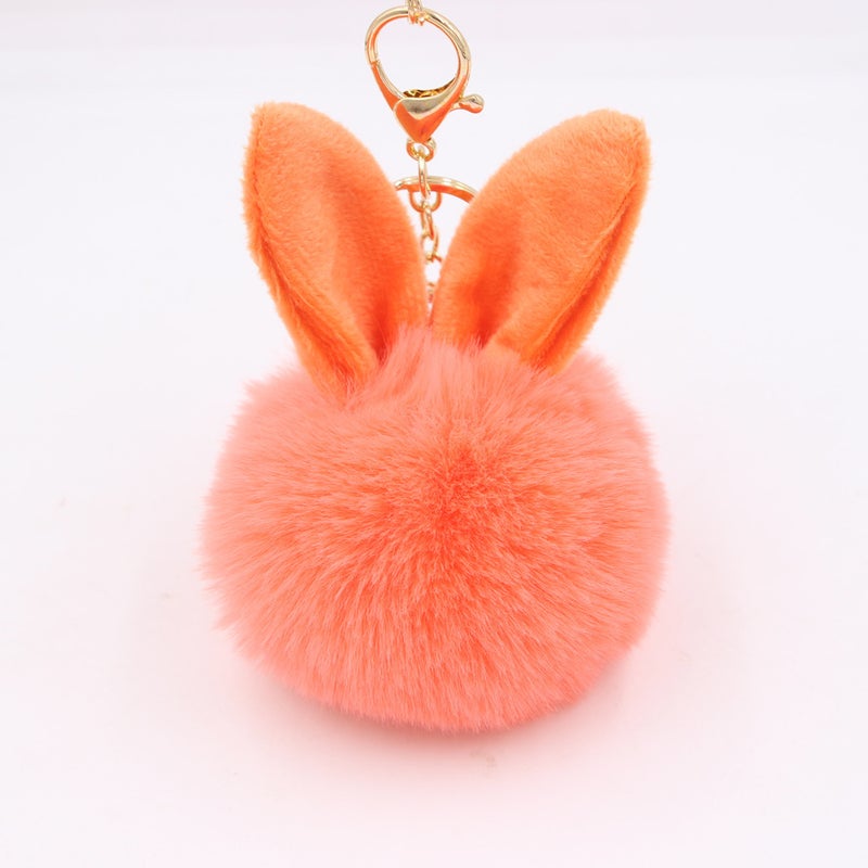 Generic Cute Rabbit Ear Pompom Keychain Rose Red - Image 4