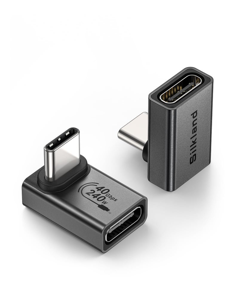 Silkland USB C 90 Degree Right Angle Adapter 2 Pack, [8K 60Hz, 240W 40Gbps] Male to Female Adapter Extender Compatible Thunderbolt 4 for Steam Deck, ROG Ally, MacBook, Switch 2, iPhone 17/16, Quest 3 - Image 1