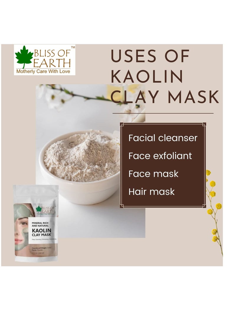 BLISS OF EARTH Bliss Of Earth Pure White Kaolin Clay Powder 2X100GM Finest Grade Natural Facial Mask Remove Excessive Oil & Dirt From Face Great For DIY Products Soaps Natural Deodorant  - Image 3