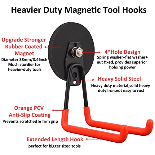 ULIBERMAGNET Magnetic Hooks,Heavy Duty Magnet Hook,Large Manget with Hooks for Hose,Jig Saw,Circular Saw,Workshop Organization,2 Pack Tool Hooks for Hammer Drill,Garden Tool(3.46inch/Orange) - Image 2
