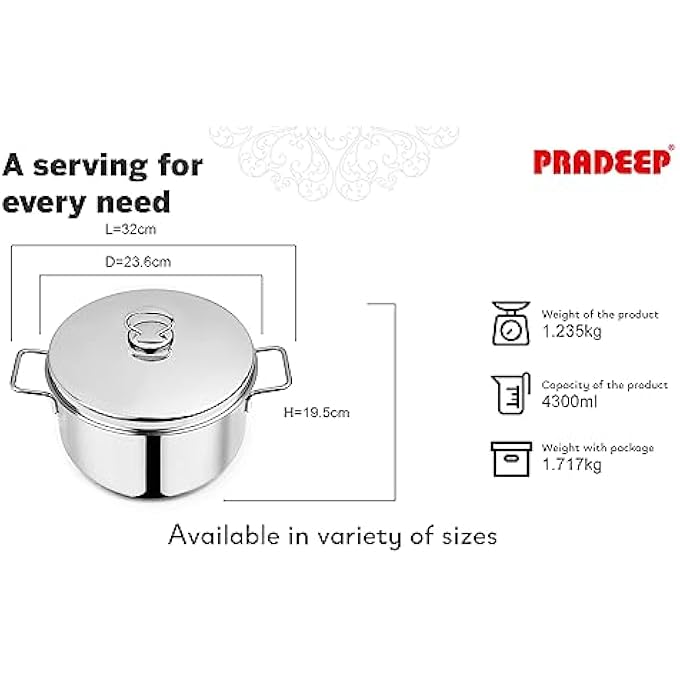 براديب 1810304 قدر طهي من الفولاذ المقاوم للصدأ بدرجة طعام بغطاء عادي سعة 43 لترًا - Image 2