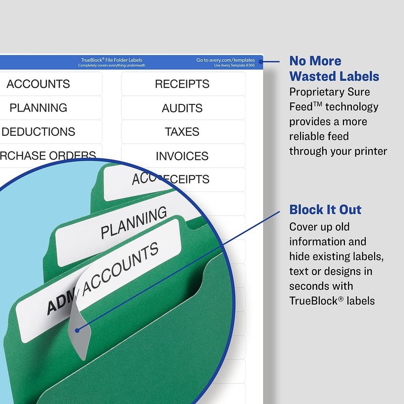 Avery 8366 Permanent Filing Labels, 1/3 Cut, 750/PK, White - Image 4