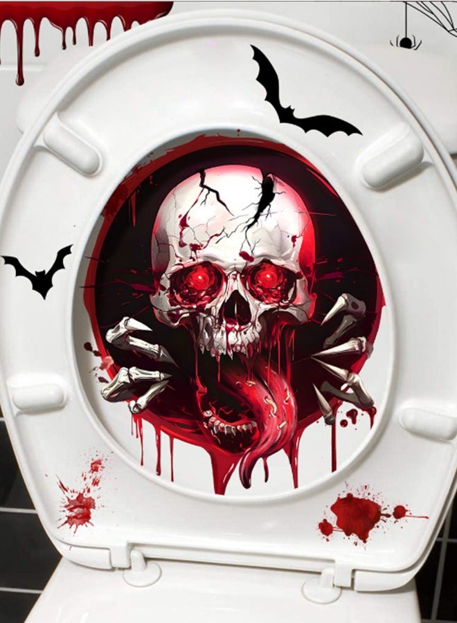 JCB CHIC Toilet Lid Sticker, Halloween Horrible Toilet Lid Decal, PVC Waterproof Toilet Sticker for Halloween Bathroom Decoration, Scary Window Cling Sticker, Wall Door Floor Decorative Stickers - Image 1