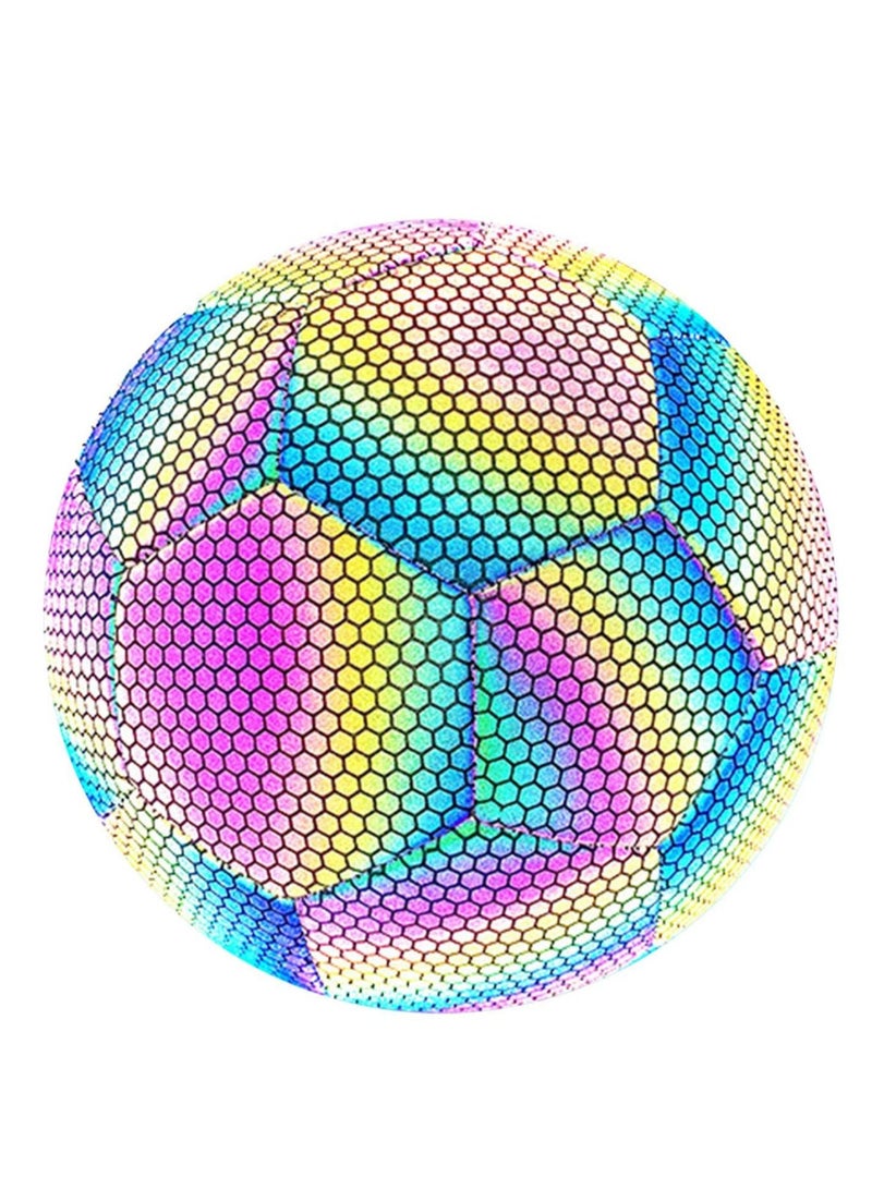 SYOSI Reflective Soccer Ball, Holographic Light-Emitting Soccer Ball Flashing Reflective Dark Toys Football for Night Games and Training Glowing Ball Lightweight Toy Gift for Boys, Children, and Men - Image 1