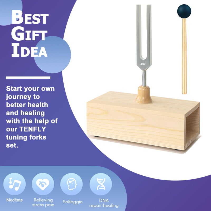 TENFLY 432 Hz Tuning Fork Paired with Elegant Wooden Resonator for Ultimate Meditation Experience - Image 5