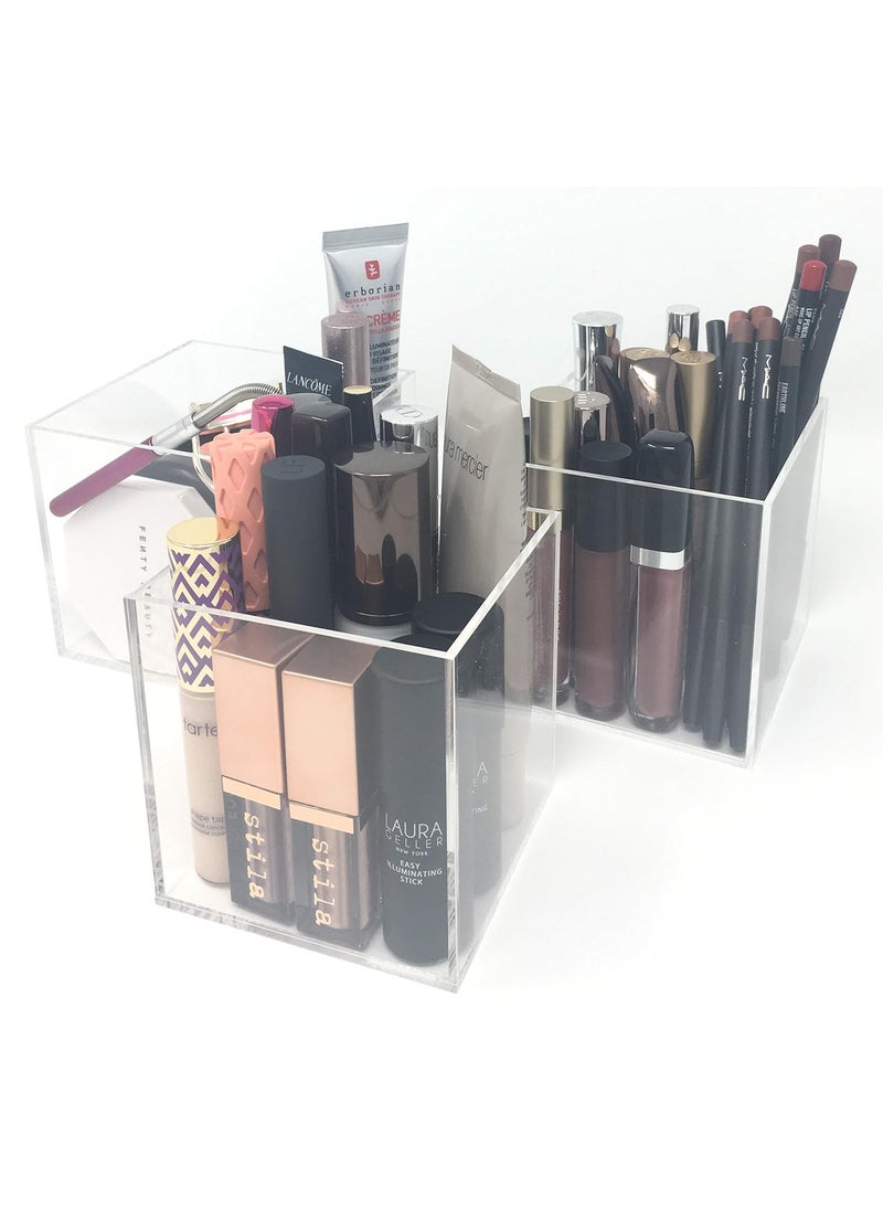 BY ALEGORY - BY ALEGORY byAlegory Cosmetic Makeup Organizing Cubes Set of 3 Store Beauty Brush Lipgloss Mascara Eye Liner Lip/Eye Liner Pencils Cotton Balls Ear Swabs - Clear - Image 1