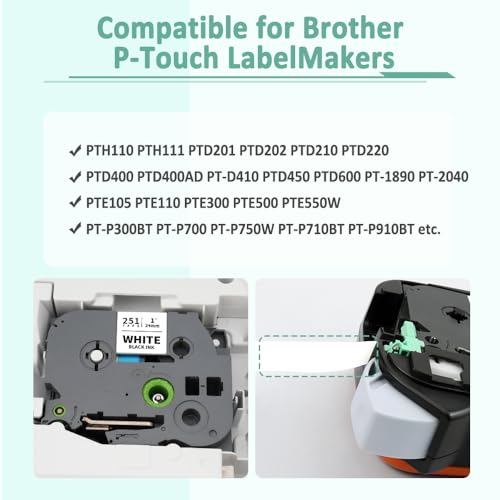 Topcolor 6-Pack 24mm 0.94" Laminated Tape Compatible for Brother 24mm Label Tape Tze-151 251 451 551 651 751 P Touch Tze Tz 1 Inch Multi-Color Label for PTD610BT PTD600 PTP710BT PTP750W PTP910BT - Image 4