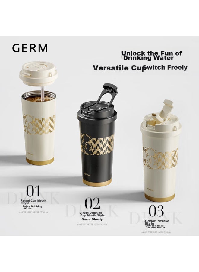 Germ Disney Shining Insulated Mug For Women, Dual-use Coffee Straw Water Cup, Large Capacity Car Cup, 500ml, Black Luxury Gold - Image 1