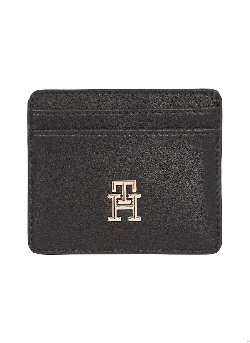 TOMMY HILFIGER Women's TH Monogram Credit Card Holder - Faux Leather, Black  - Image 1