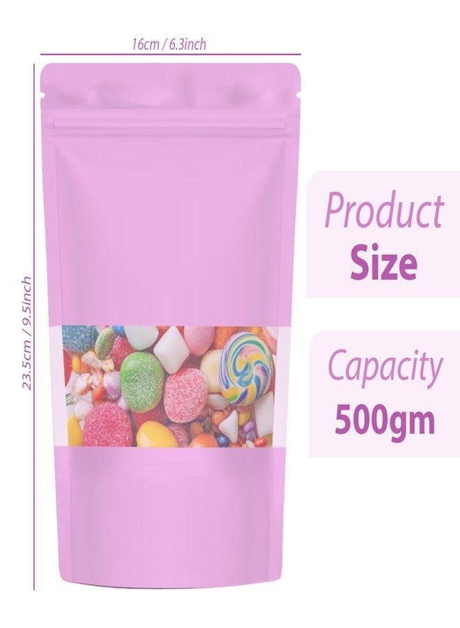 SKY FLEXI PACK Matte Pink Zip Lock Stand Up Pouches | 16×23.5 cm | 500gm | Pack of 50 | Reusable, Airtight, Leakproof, Self Sealing, Multi-Purpose | Food Storage Transparent Window Polyester Storage Bags - Image 2