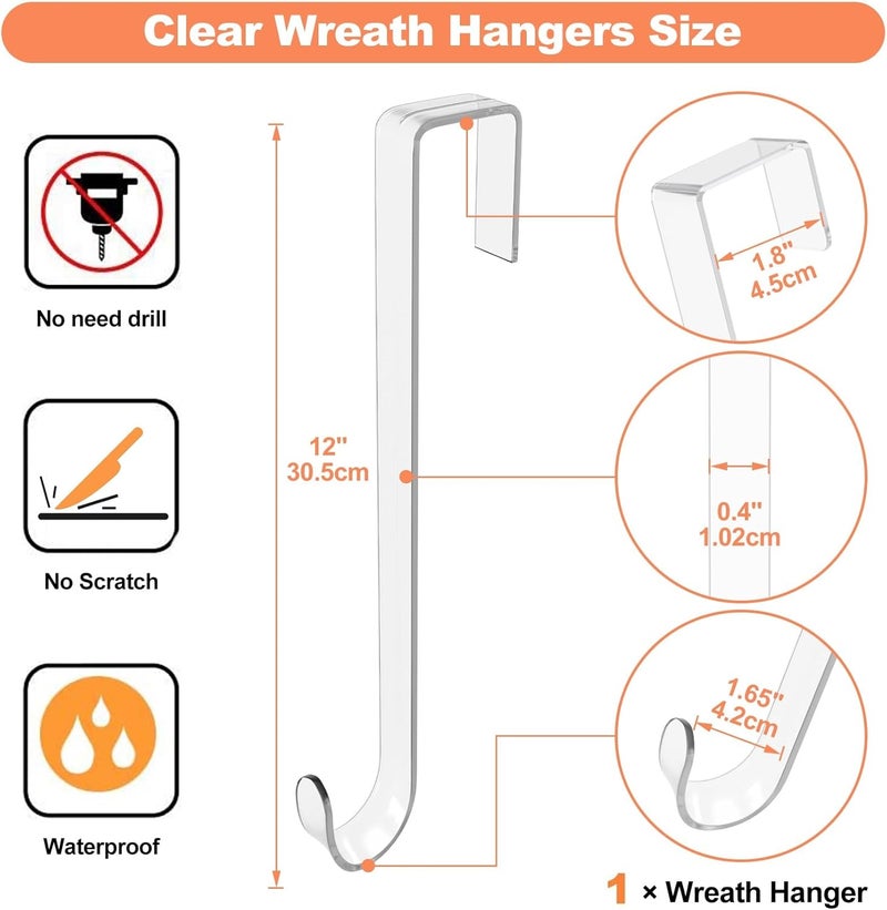 ZYSUN 12" Clear Wreath-Hanger Non Scratch Hooks, 1 Pack Wreath-Hanger, Over The Door Hooks Deceneration, Slim Hangers Organizer - Image 4