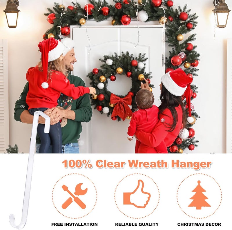 ZYSUN 12" Clear Wreath-Hanger Non Scratch Hooks, 1 Pack Wreath-Hanger, Over The Door Hooks Deceneration, Slim Hangers Organizer - Image 5