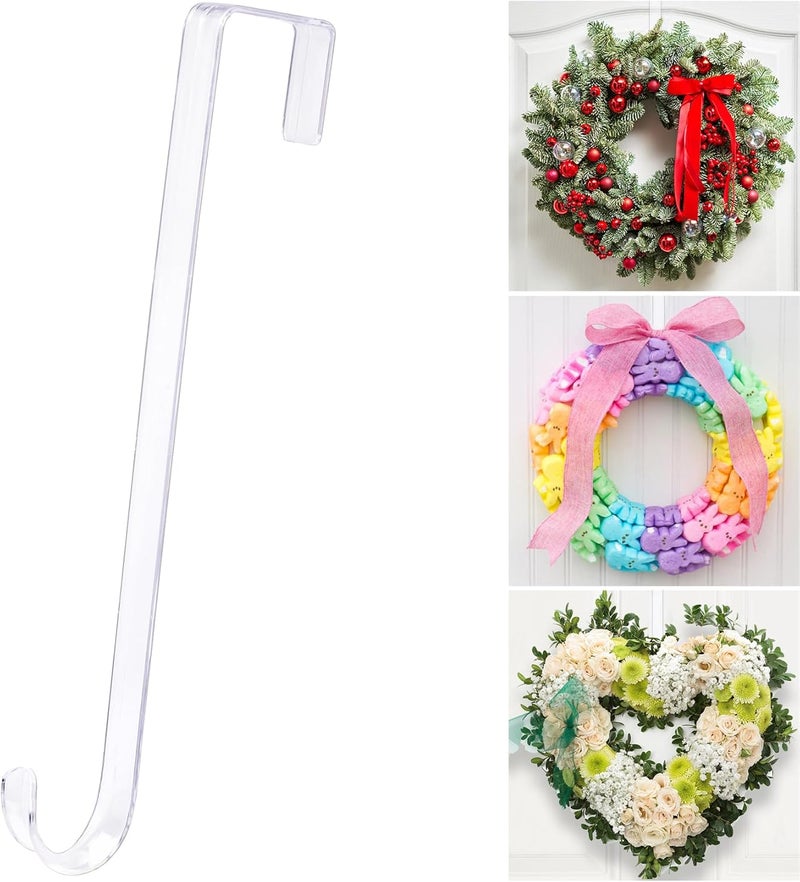 ZYSUN 12" Clear Wreath-Hanger Non Scratch Hooks, 1 Pack Wreath-Hanger, Over The Door Hooks Deceneration, Slim Hangers Organizer - Image 1