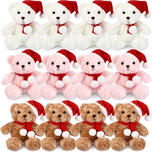 Hungdao 12 Pcs Large Christmas Bears Plush Toys Bulk 984 Inch Soft Bears Stuffed Animals with Red Cute Hats Scarfs Gifts for Kids Adults Christmas Stocking Birthday Holiday Party Favors Donation - Image 1