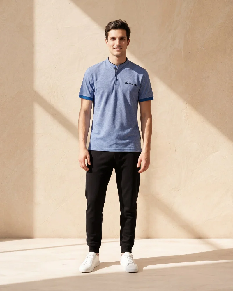 Redtag Men Blue Standup Collar Polo Shirt