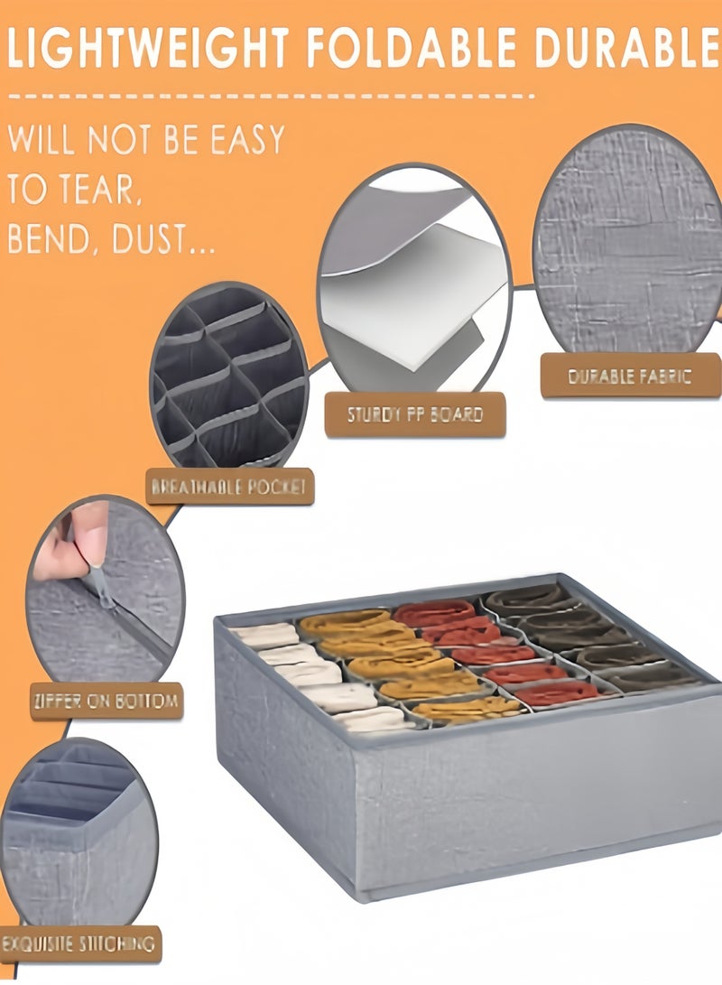 كيفن بوكسات تنظيم مقسمات ادراج 3 عبوات من منظم الجوارب للملابس الداخلية للدرج، بوكسات تخزين منظمات ملابس 64 خلية منظم خزانة قابل للطي ومقسم وصناديق تخزين الملابس الداخلية لتخزين الجوارب والمناديل والربطات والأحزمة ترتيب ملابس (24+24+16 خلية منظمات ادراج، رمادي) - Image 3