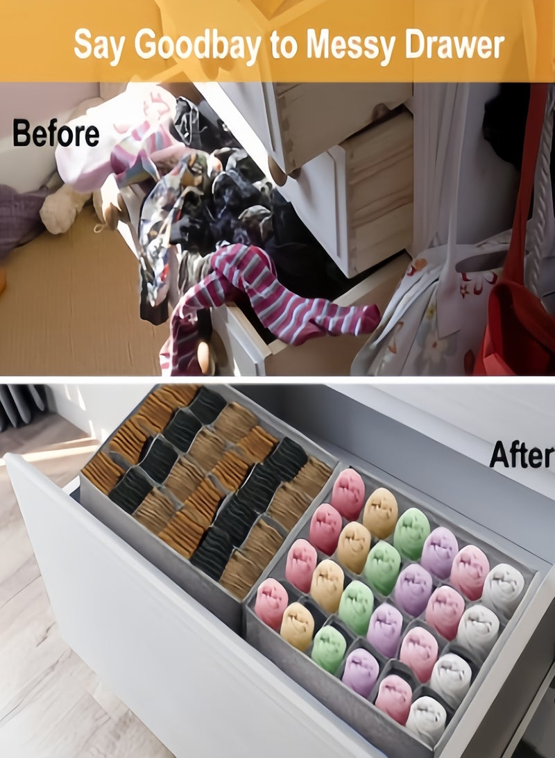 كيفن بوكسات تنظيم مقسمات ادراج 3 عبوات من منظم الجوارب للملابس الداخلية للدرج، بوكسات تخزين منظمات ملابس 64 خلية منظم خزانة قابل للطي ومقسم وصناديق تخزين الملابس الداخلية لتخزين الجوارب والمناديل والربطات والأحزمة ترتيب ملابس (24+24+16 خلية منظمات ادراج، رمادي) - Image 4