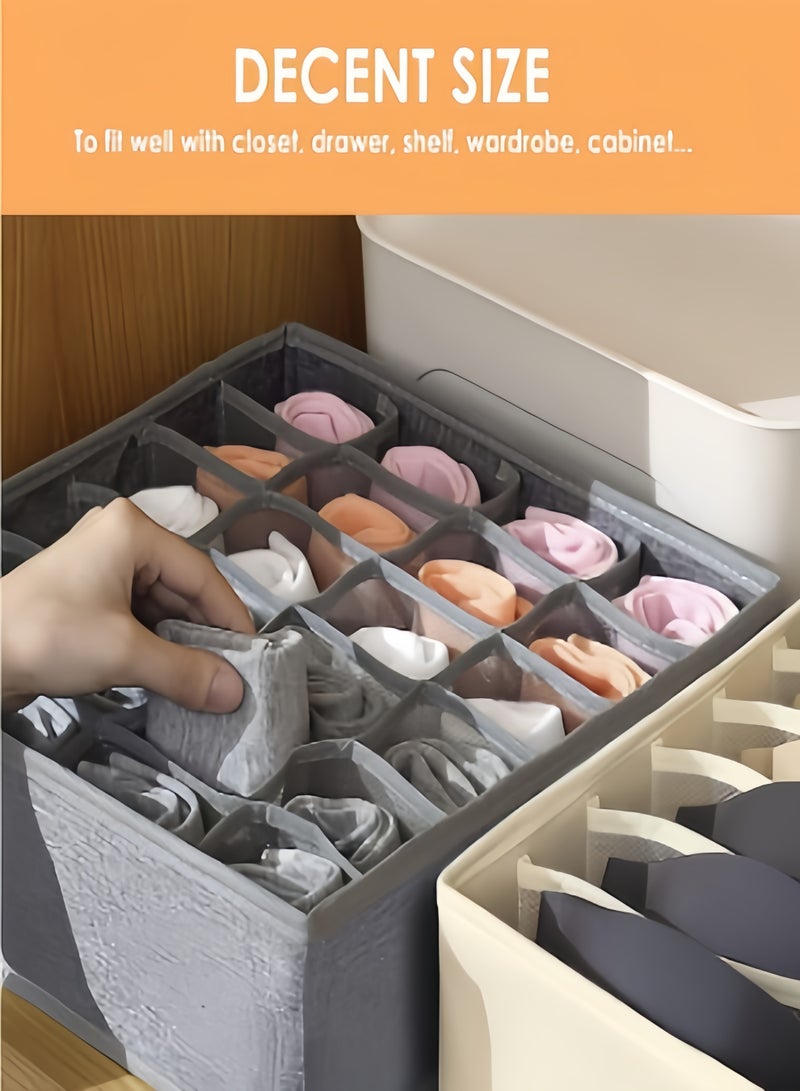 كيفن بوكسات تنظيم مقسمات ادراج 3 عبوات من منظم الجوارب للملابس الداخلية للدرج، بوكسات تخزين منظمات ملابس 64 خلية منظم خزانة قابل للطي ومقسم وصناديق تخزين الملابس الداخلية لتخزين الجوارب والمناديل والربطات والأحزمة ترتيب ملابس (24+24+16 خلية منظمات ادراج، رمادي) - Image 5