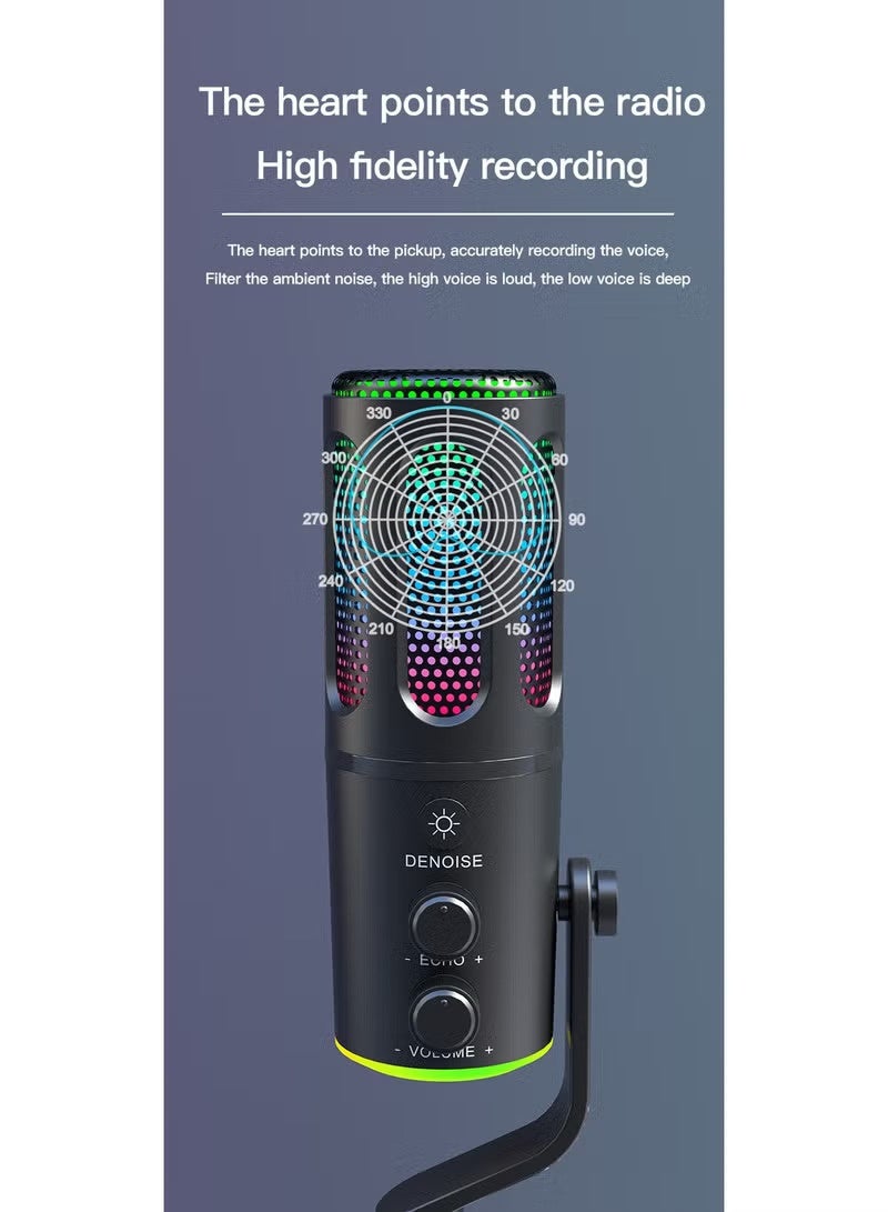 SUNEX K18 RGB USB Condenser Gaming Microphone, Black, with Desktop Stand - Image 4