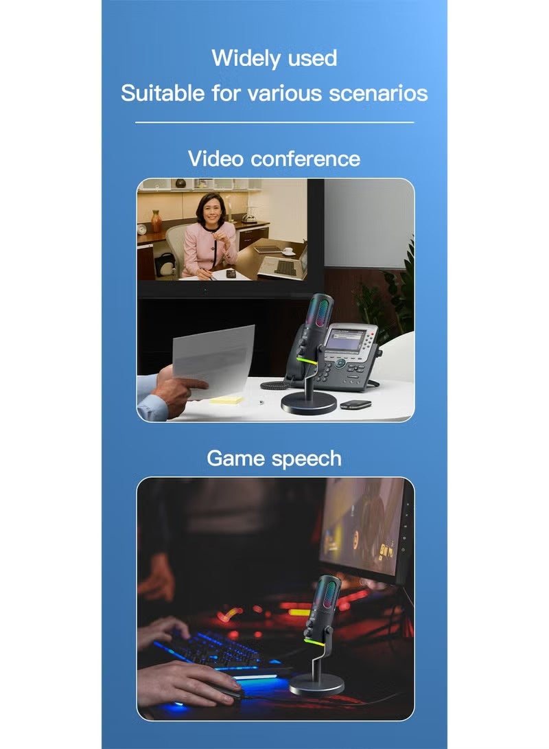 SUNEX K18 RGB USB Condenser Gaming Microphone, Black, with Desktop Stand - Image 5