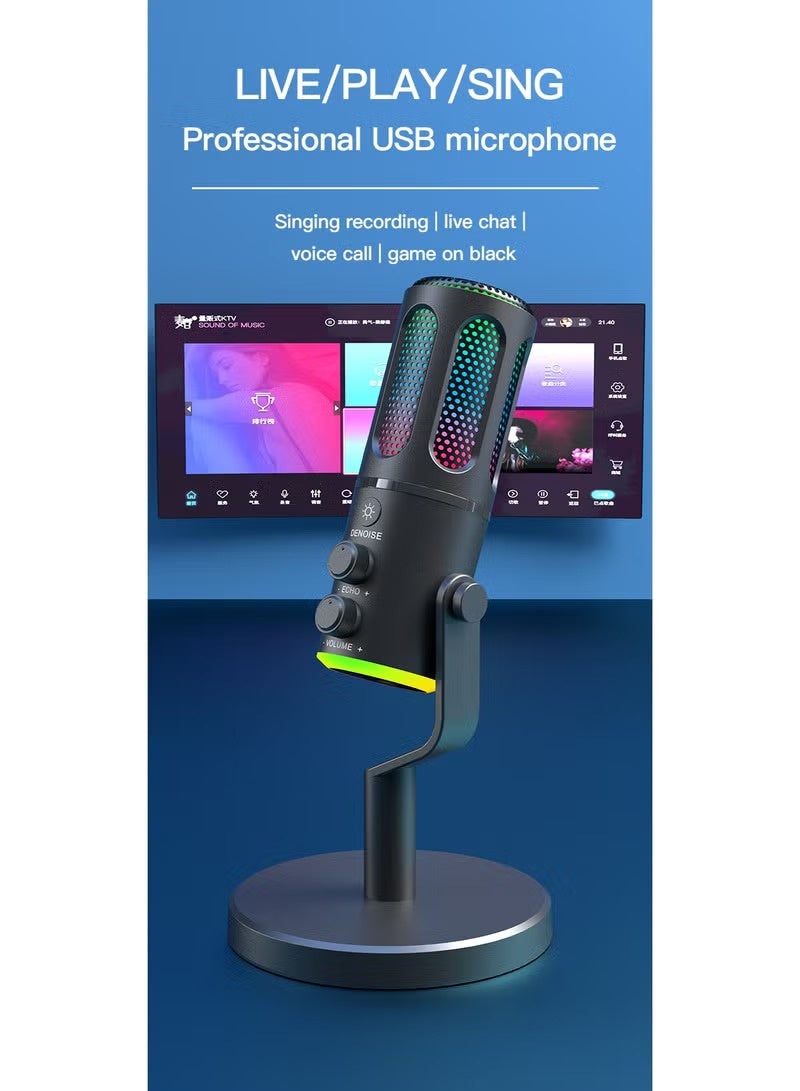 SUNEX K18 RGB USB Condenser Gaming Microphone, Black, with Desktop Stand - Image 2
