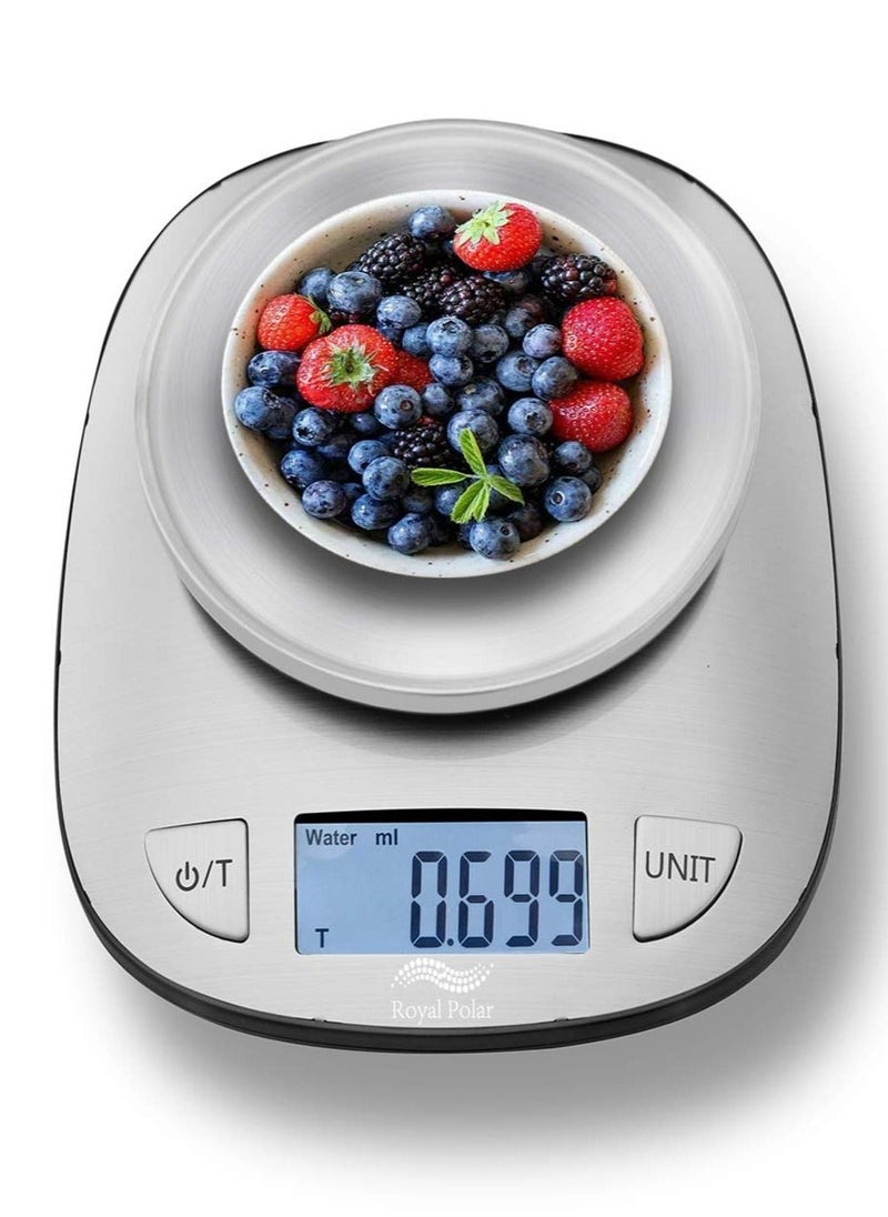 Royal Polar RoyalPolar Food Scale Multifunction Digital Kitchen Scale High Accuracy Electronic Food Weight with Large LCD Display, Stainless Steel Platform, Ultra Slim, From 0.1g up to 5kg (5kg/0.1g)  - Image 2