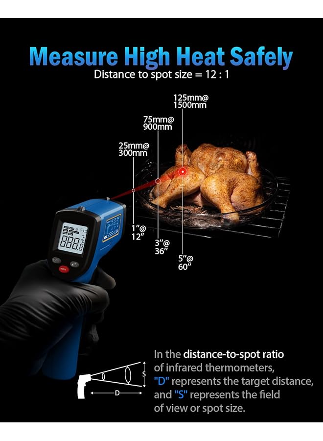 Benetech Infrared Thermometer Gun -50 To 400℃(-58 To 752℉), Non-Contact Surface Temperature Gun For Measuring Cooking Food Pizza Oven Grill Meat - Image 5