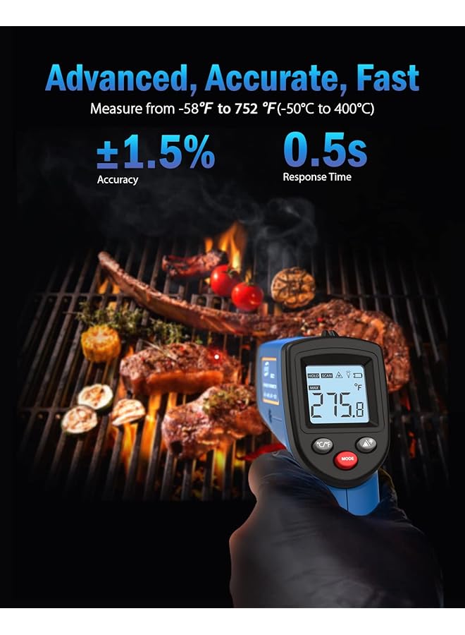 Benetech Infrared Thermometer Gun -50 To 400℃(-58 To 752℉), Non-Contact Surface Temperature Gun For Measuring Cooking Food Pizza Oven Grill Meat - Image 2