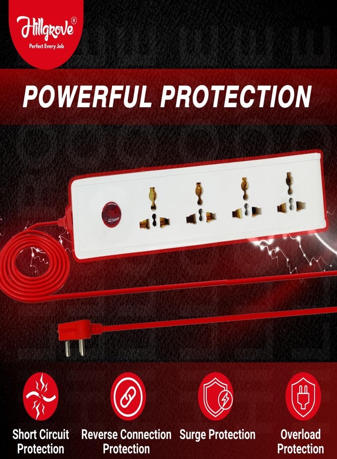 Hillgrove Heavy Duty 5 Meter Long Cable Power Extension Board with 4 Universal Socket and 1 Switch Surge Protector Board for Computer/Home 4 Socket Extension Boards (White) - Image 3